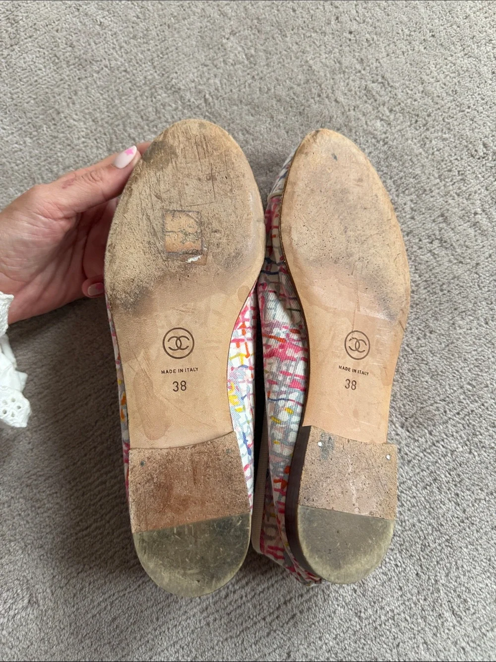CHANEL Multicolor Denim Ballet Flats with White Trim